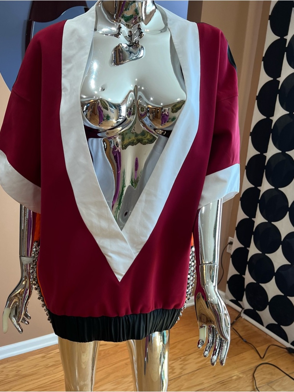 Nokia Burgundy and White Deep V-Neck Top